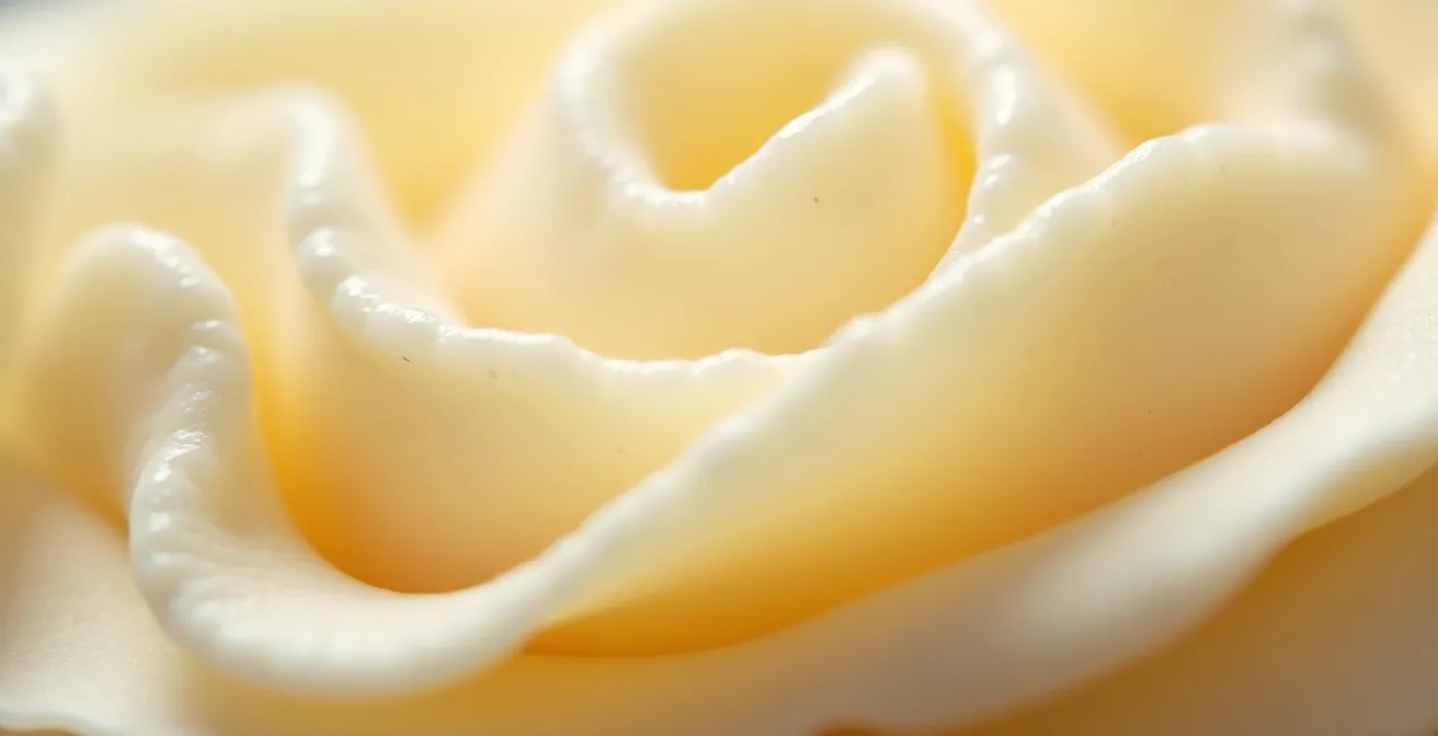 Gros plan macroscopique montrant la texture fine et crémeuse d’un savon au lait de chèvre avec une lumière douce et focus net